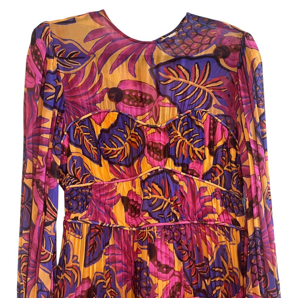 Farm Rio Anthropologie Fruit Dream Tropical Leaf Print Long Sleeve Mini Dress S - Picture 7 of 11